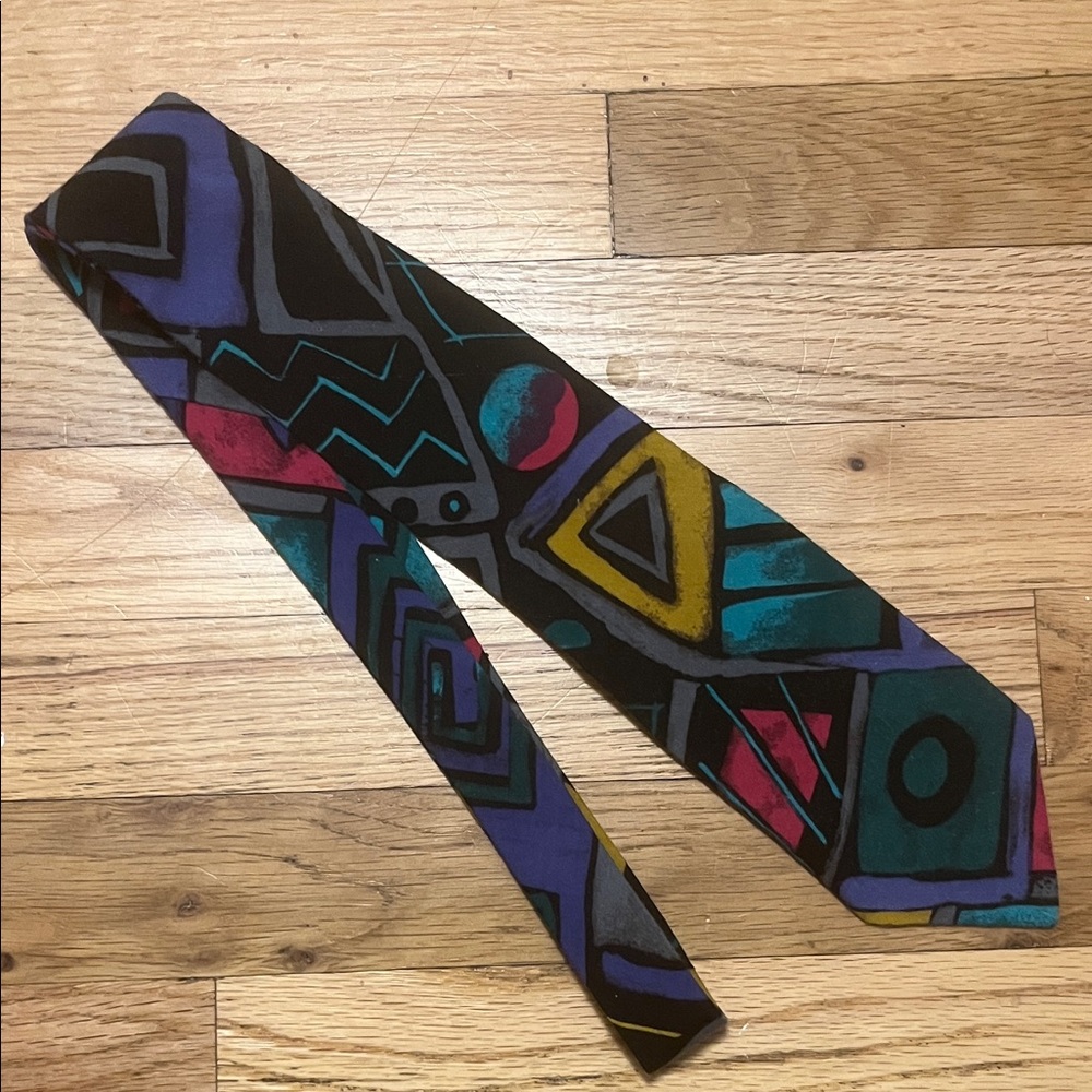 Vintage 90s Geometric Patterned Tie - Multicolor